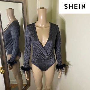SHEIN V-Neck Glitter Bodysuit